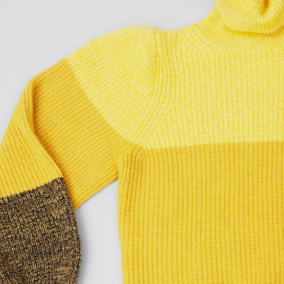 ALC Yellow Mustard Color Block Turtleneck Sweater - Picture 3 of 7